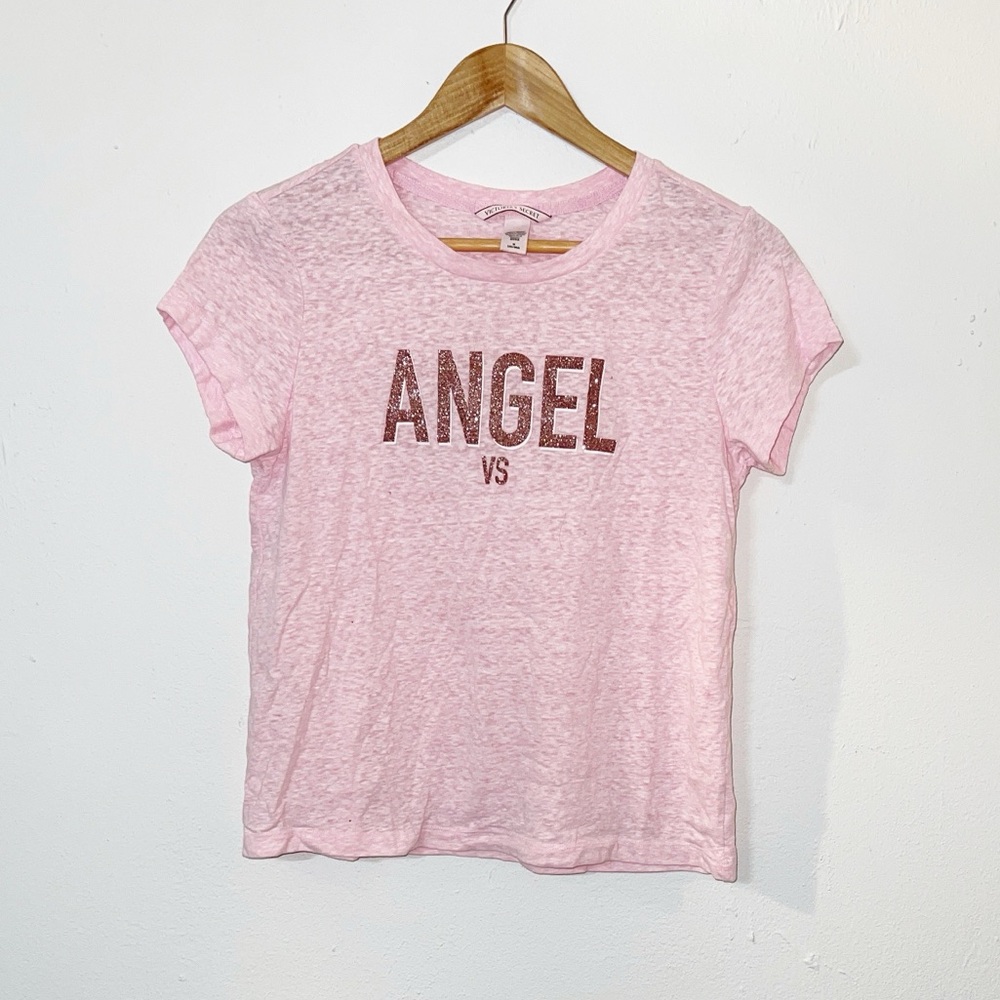 Victorias Secret “angel vs” light pink space dye glitter short sleeve t-shirt - Picture 1 of 8